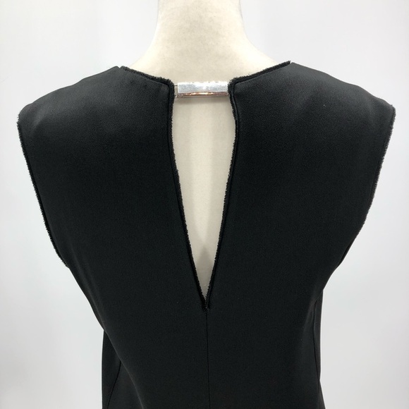 Grey by Jason Wu Black Satin Flounce Hem Sheath Dress V-neck Sleeveless Size 6 - Picture 4 of 10